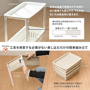 キッチンワゴン ルーチェ TMW-31 ワイド ベージュ 4段 幅28.5×奥行46.8×高さ94.7cm 日本製 メッシュ キャスター付き すき間