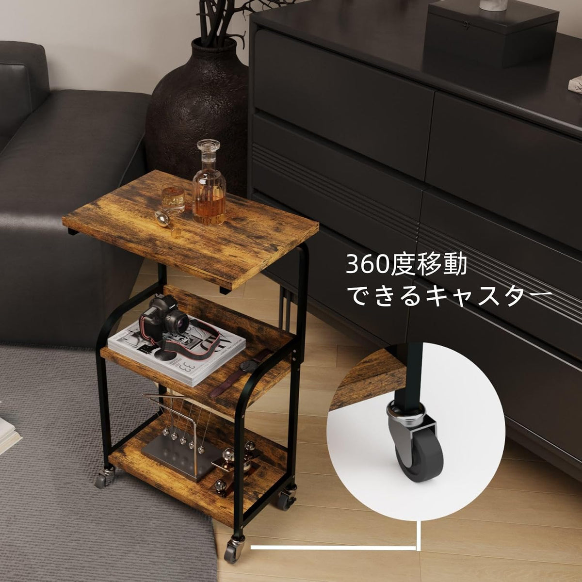Embrace life キッチンワゴン 三段 収納カート キャスター付き 移動が容易 スライド棚 収納 スリム レンジラック 復古色