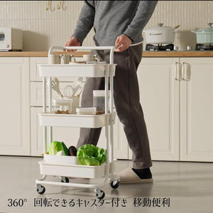 キッチンワゴン キャスター付き 3段収納ワゴン 幅42×奥行35×高さ87cm 防錆 60kg耐荷 組立簡単 移動楽々