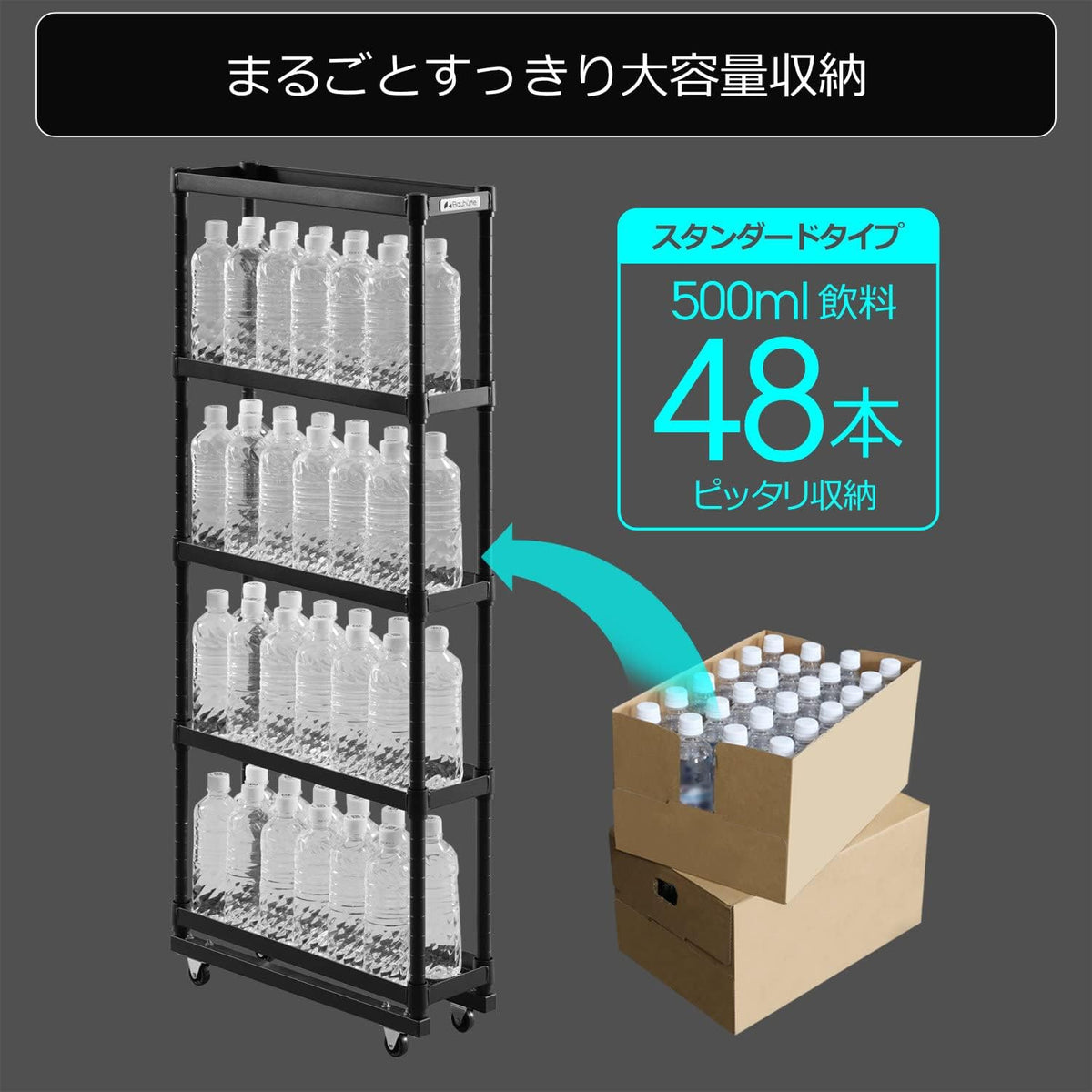 Bauhutte( バウヒュッテ ) スリムボトルラック ペットボトル 収納 ストッカー ( 幅 15 × 奥行 46 高さ 112.3 cm BHS-150