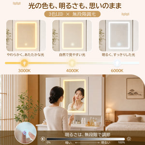 多機能ドレッサー 3面ミラー収納キャビネット 3色LEDライト 無段階調光 コンセント/USBポート搭載 引き出し9杯 ドライヤーホルダー付き 収納付きスツール