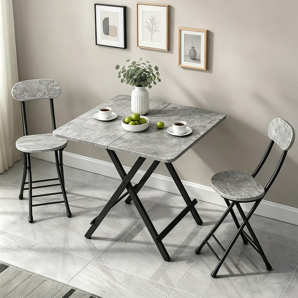 折りたたみテーブル&チェアセット Probasto ダイニングテーブル 約80×80×74cm パイプ椅子 幅25×奥行32×高さ77cm 組み立て不要 食事