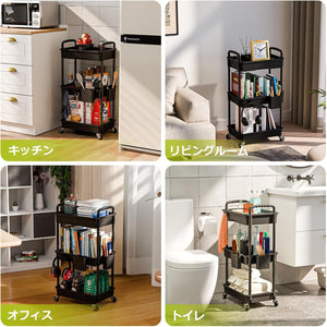 キッチンワゴン キャスター付き 3段 収納ワゴン 引き出し付き 収納カート ペットボトル収納 耐荷重30kg キッチン トイレ 浴室 オフィス 冷蔵庫横