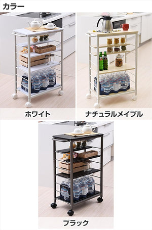 キッチンワゴン 【全体耐荷重66kg】 幅30×奥行50(56)×高さ85cm 5段 棚板かんたん高さ調節 取っ手 ストッパー付きキャスター 組立品 ナチュラル