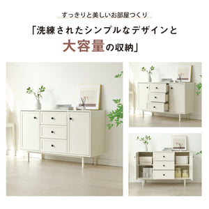 キャビネット 木製 脚付き サイドボード ロータイプ テレビ台 北欧風 引き出し付き 扉付き 収納棚 大容量収納 リビングボード チェスト ホワイト