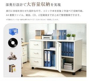 キャビネット スチール製 デスクワゴン 引き出し サイドボード チェスト 収納棚 リビングボード 両開き扉 大容量収納 テレビ台 作業台 ホワイト