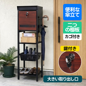 置き型 スタンドポスト かご付きポスト鍵付き 玄関前 収納 北欧 一戸建て用 メールボックス A4対応 新聞受け 高級 (N508P503876B)