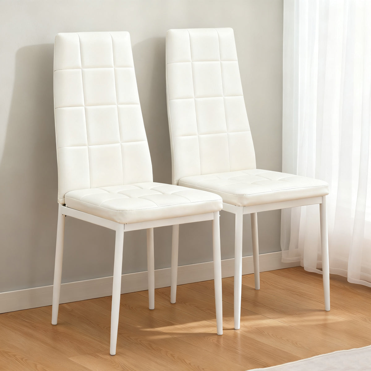 PUレザーダイニングチェア ハイバック ボックスステッチデザイン シンプルモダン 家庭用