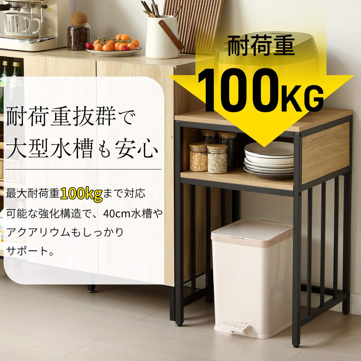 水槽台 水槽スタンド 45cm*40cm 耐荷重100kg 収納棚 二段 幅45cm スチール アジャスター付 収納ラック 木製 飼う 2段