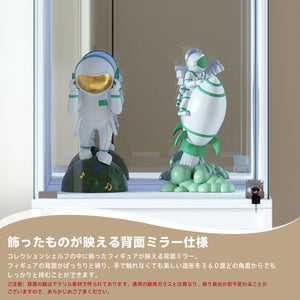 ガラスディスプレイキャビネット 背面ミラー 鍵付きガラス扉 6段可動棚 7色LED 人感センサー 強化ガラス 転倒防止 ホワイト