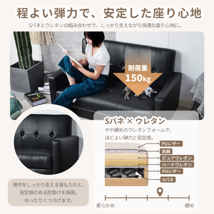 ソファー リビングソファ 2人掛け 脚取り外し 肘付き お掃除ロボット対応 幅103cm 耐荷重150kg Sバネ 天然木脚 8色展開 ファブリック PUレザー