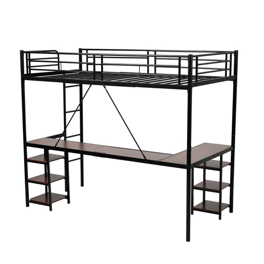 SS 80*180cm ロフトベッド パイプベッド シングル デスク付き 収納棚 ハシゴ付き 左右入れ替え可能 ロフトベッド 収納 大人 一人暮らし 子供ベッド 北欧風 二段ベッド 子供部屋 スチール 耐震 パイプ