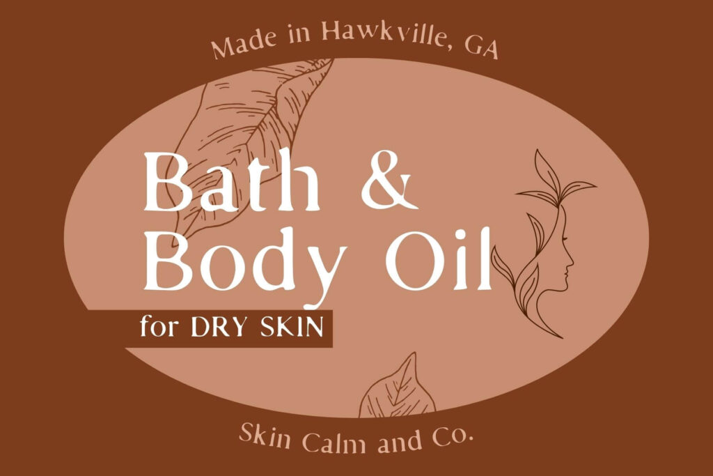Bath & Body Oil label design featuring the Established Typewriter font in a minimalistic, vintage brown background style.