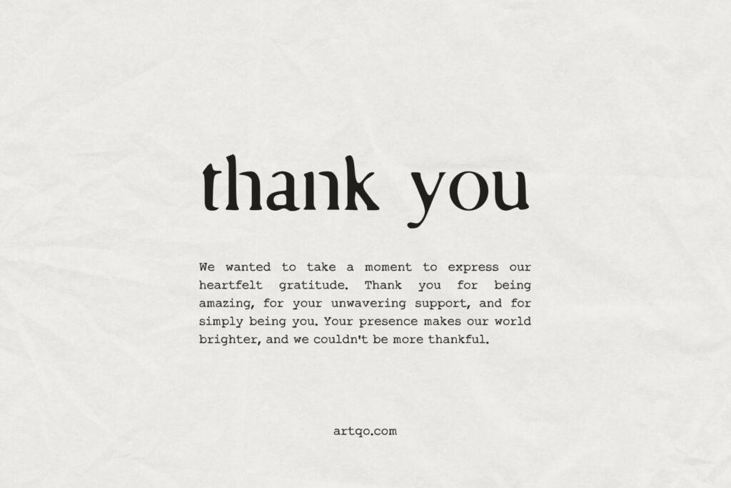Simple thank you note using the Established Typewriter font with a minimal crumpled paper background and elegant text layout.