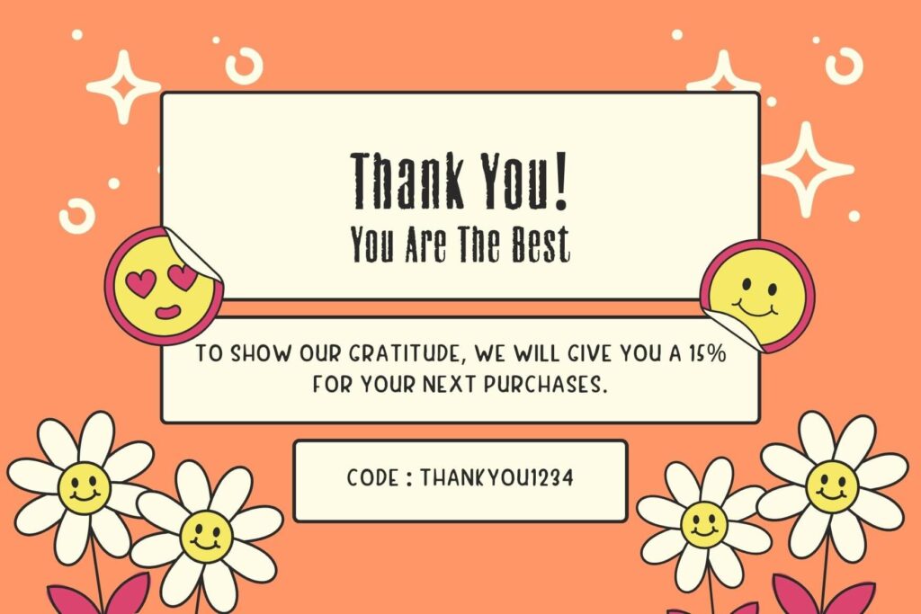 Thank you card with smiley faces and Graveborn Font used for the text "Thank You! You Are The Best.