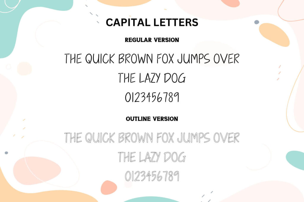 Quirlox font displayed with the text "The quick brown fox jumps over the lazy dog" in both regular and outline versions.